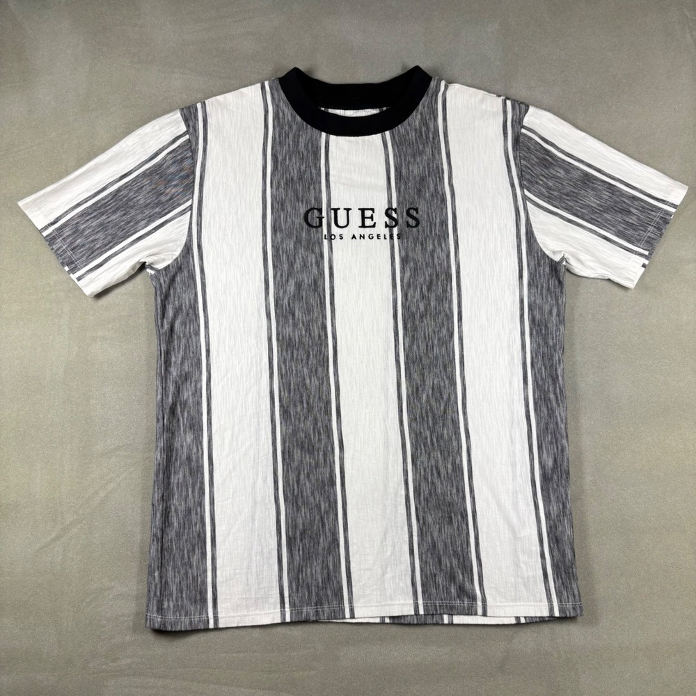 Guess Originals Mens Striped T-Shirt White Grey Los Angeles Logo M9RP52R5DD6 S